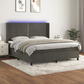 Cama box spring colchón y LED terciopelo gris oscuro 180x200