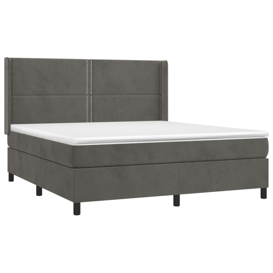Cama box spring colchón y LED terciopelo gris oscuro 180x200
