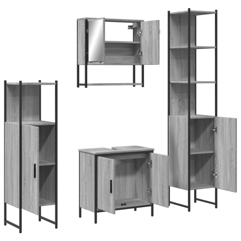 Set de muebles de baño 4 pzas madera contrachapada gris