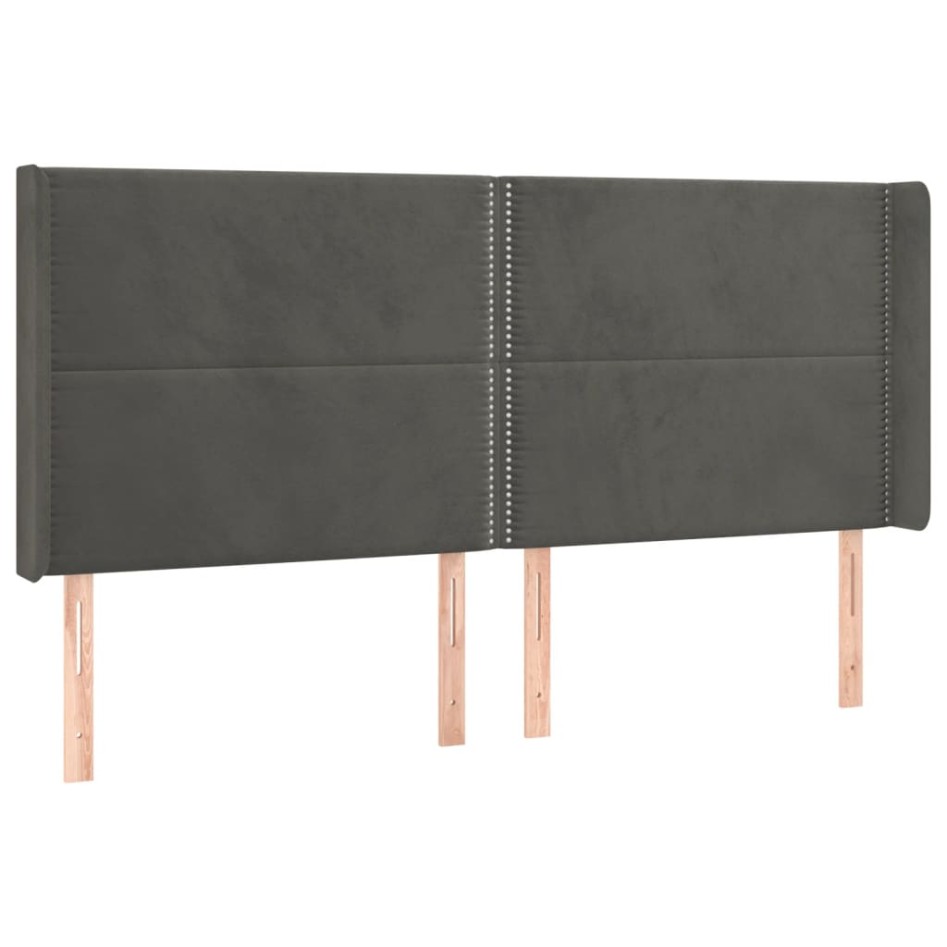 Cama box spring colchón y LED terciopelo gris oscuro 180x200