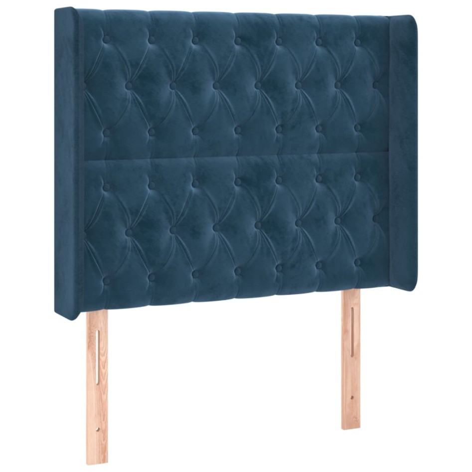 Cama box spring colchón y LED terciopelo azul oscuro 90x190