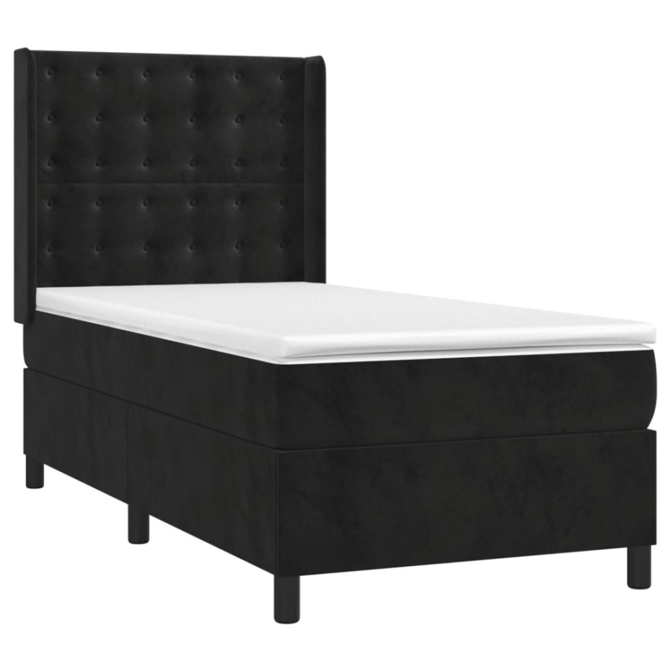 Cama box spring colchón y LED terciopelo negro 80x200