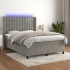 Cama box spring colchón y LED terciopelo gris claro 140x190