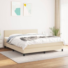 Cama box spring con colchón tela color crema 180x200