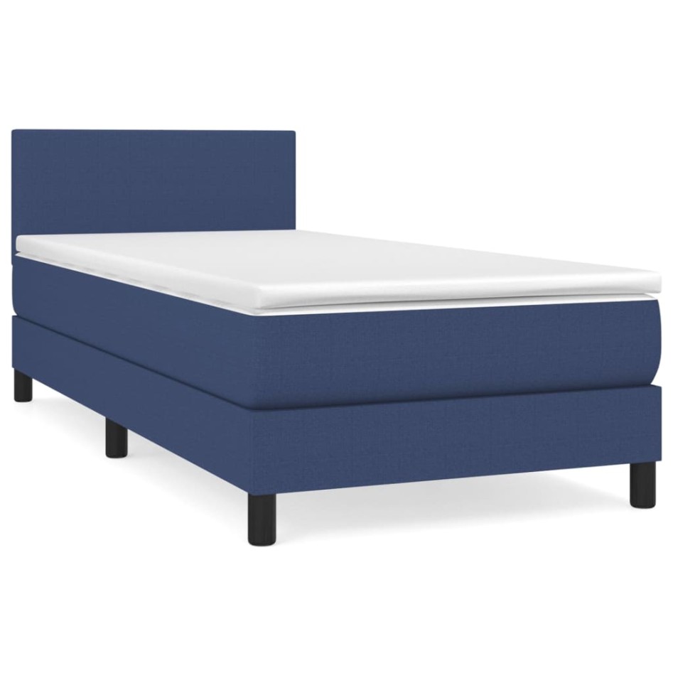 Cama box spring con colchón tela azul 90x190