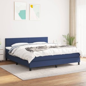 Cama box spring con colchón tela azul 160x200