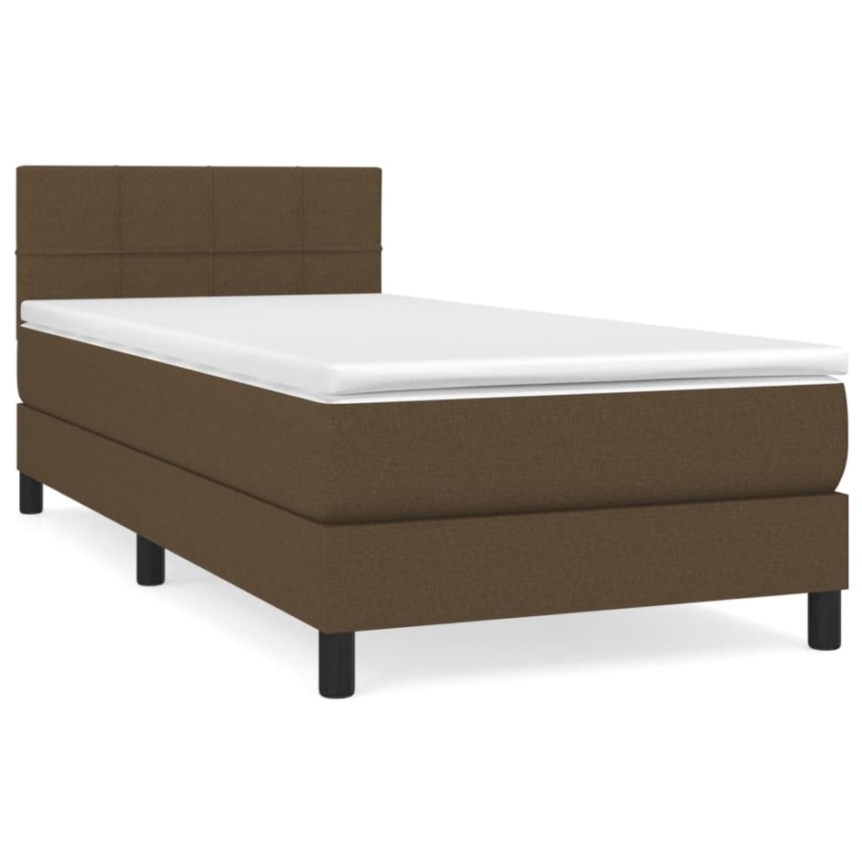 Cama box spring con colchón tela marrón oscuro 90x190
