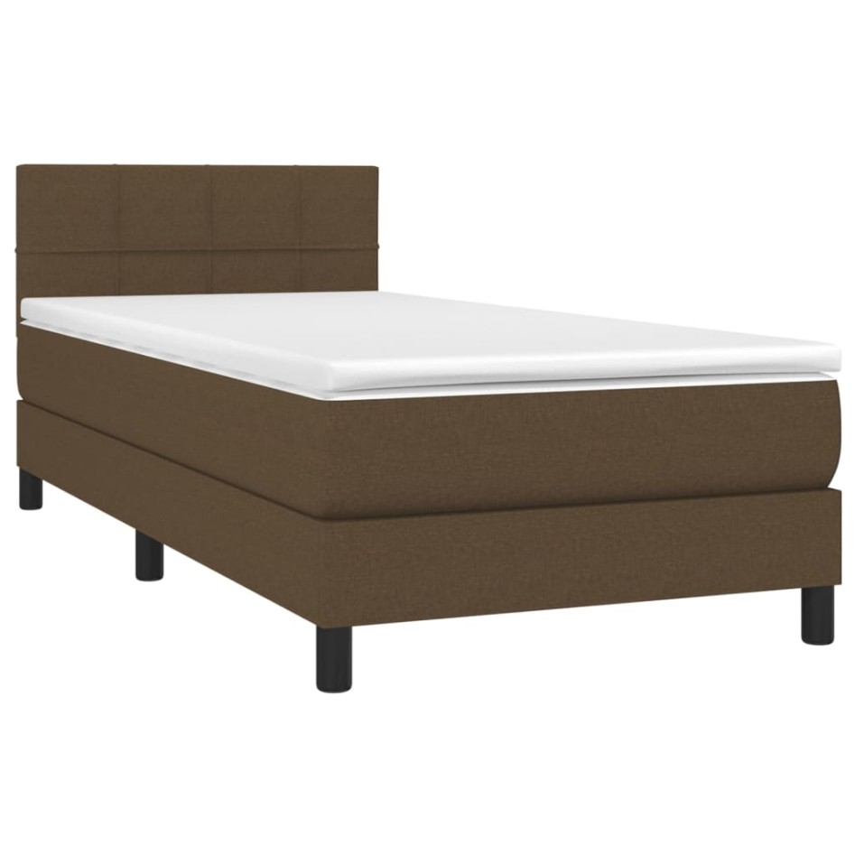 Cama box spring con colchón tela marrón oscuro 90x190