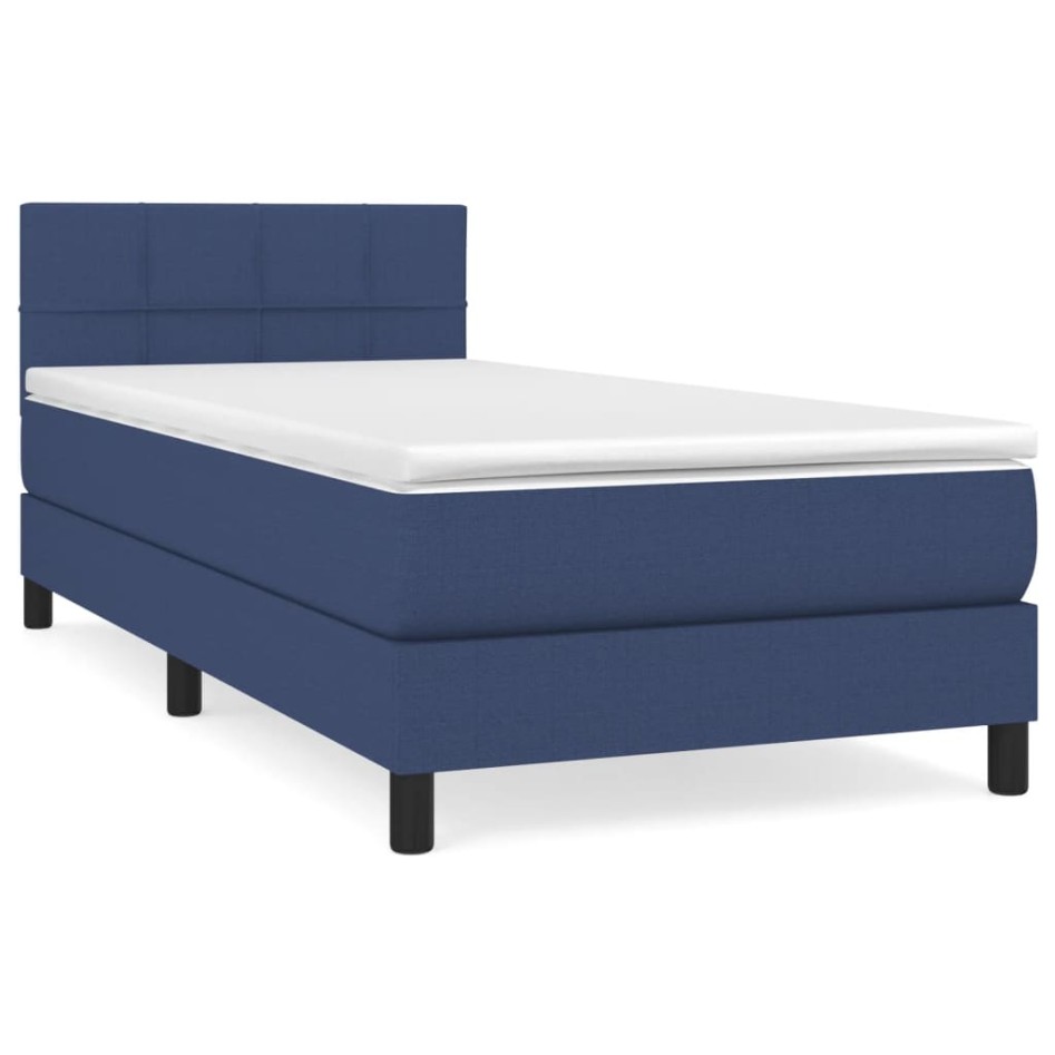 Cama box spring con colchón tela azul 80x200