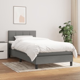 Cama box spring con colchón tela gris oscuro 100x200