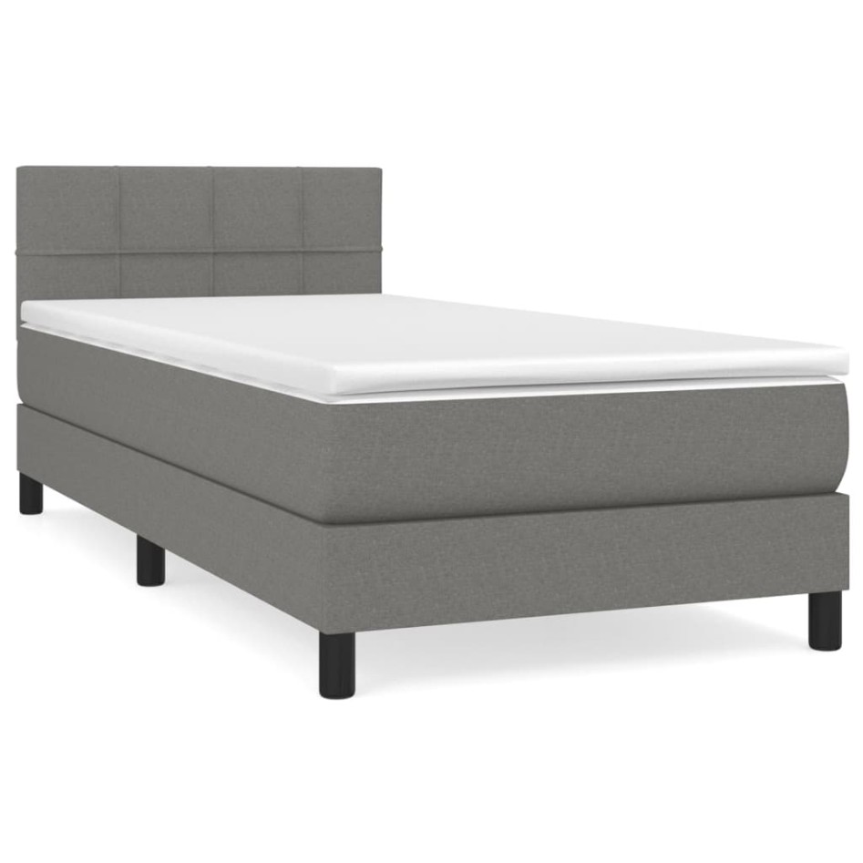 Cama box spring con colchón tela gris oscuro 100x200