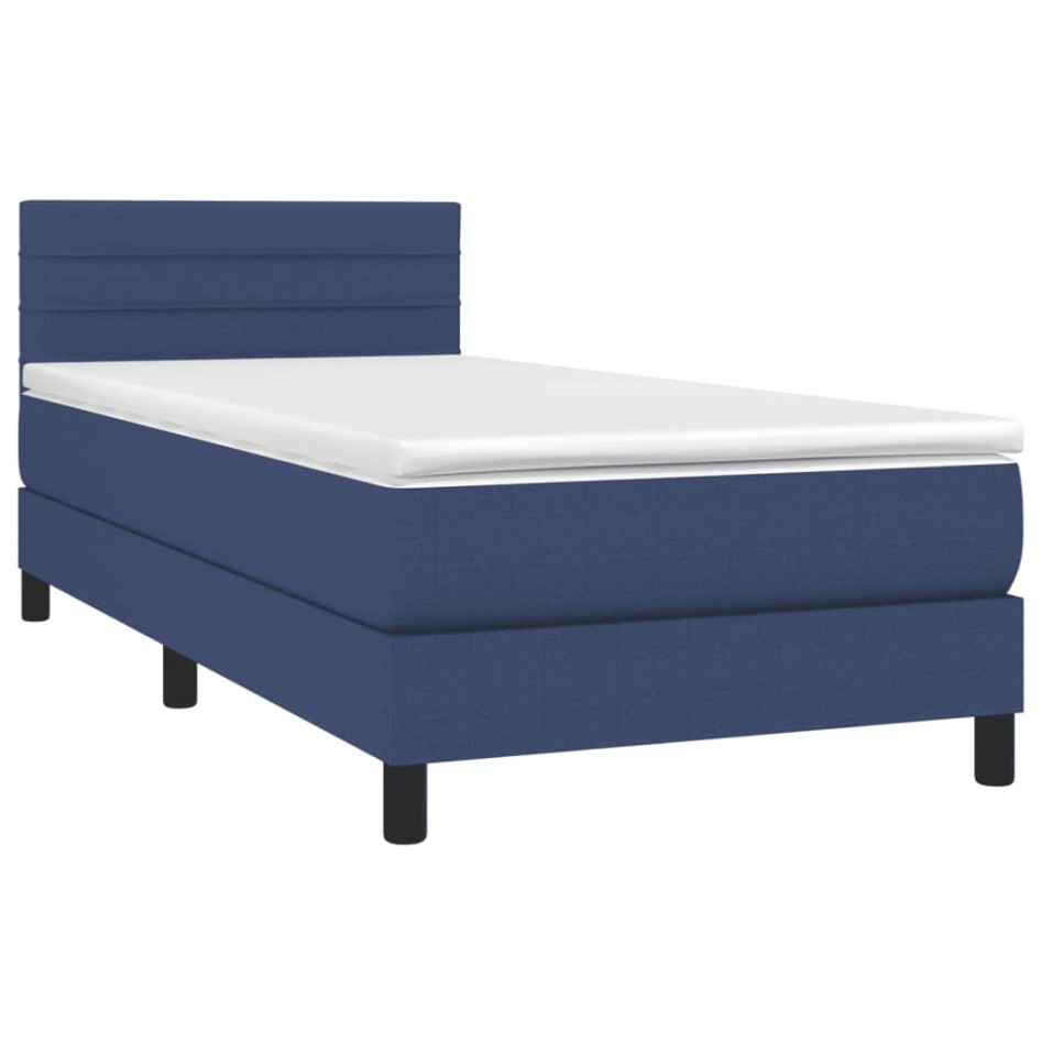 Cama box spring con colchón tela azul 80x200