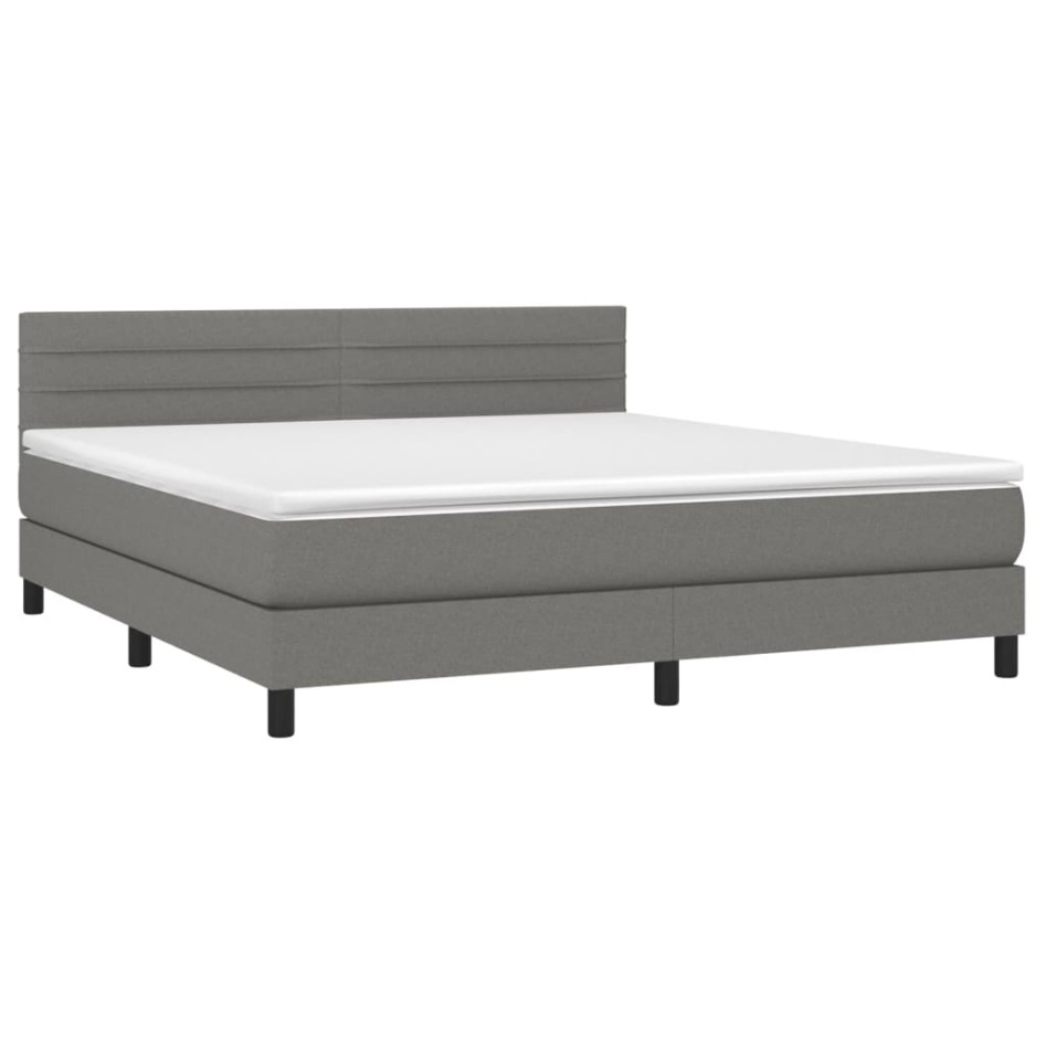 Cama box spring con colchón tela gris oscuro 160x200