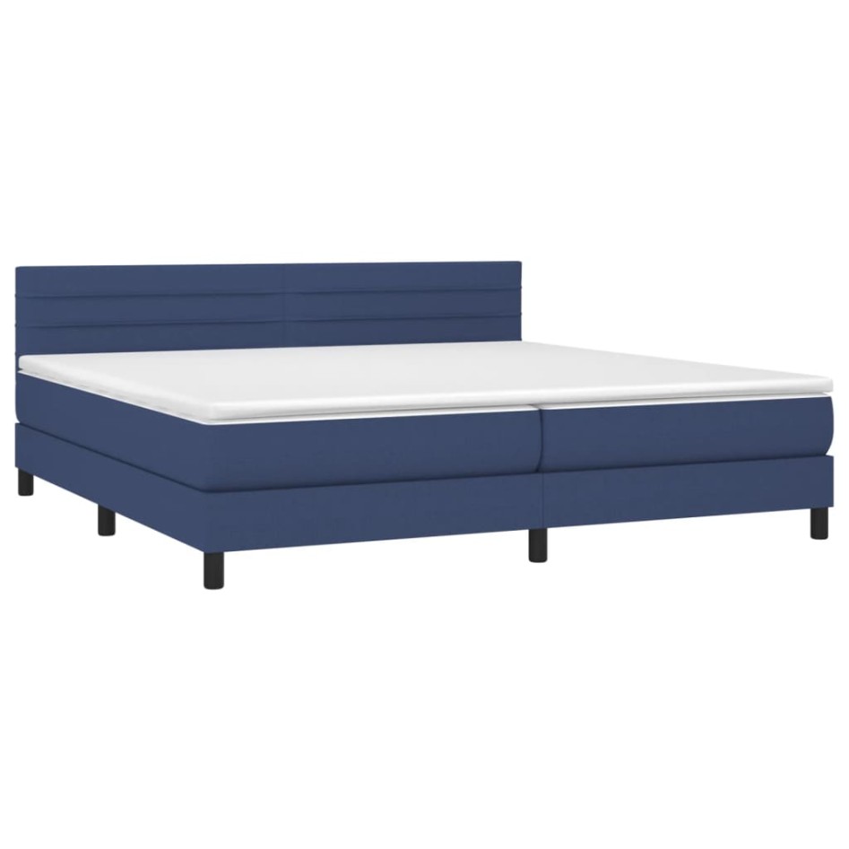 Cama box spring con colchón tela azul 200x200