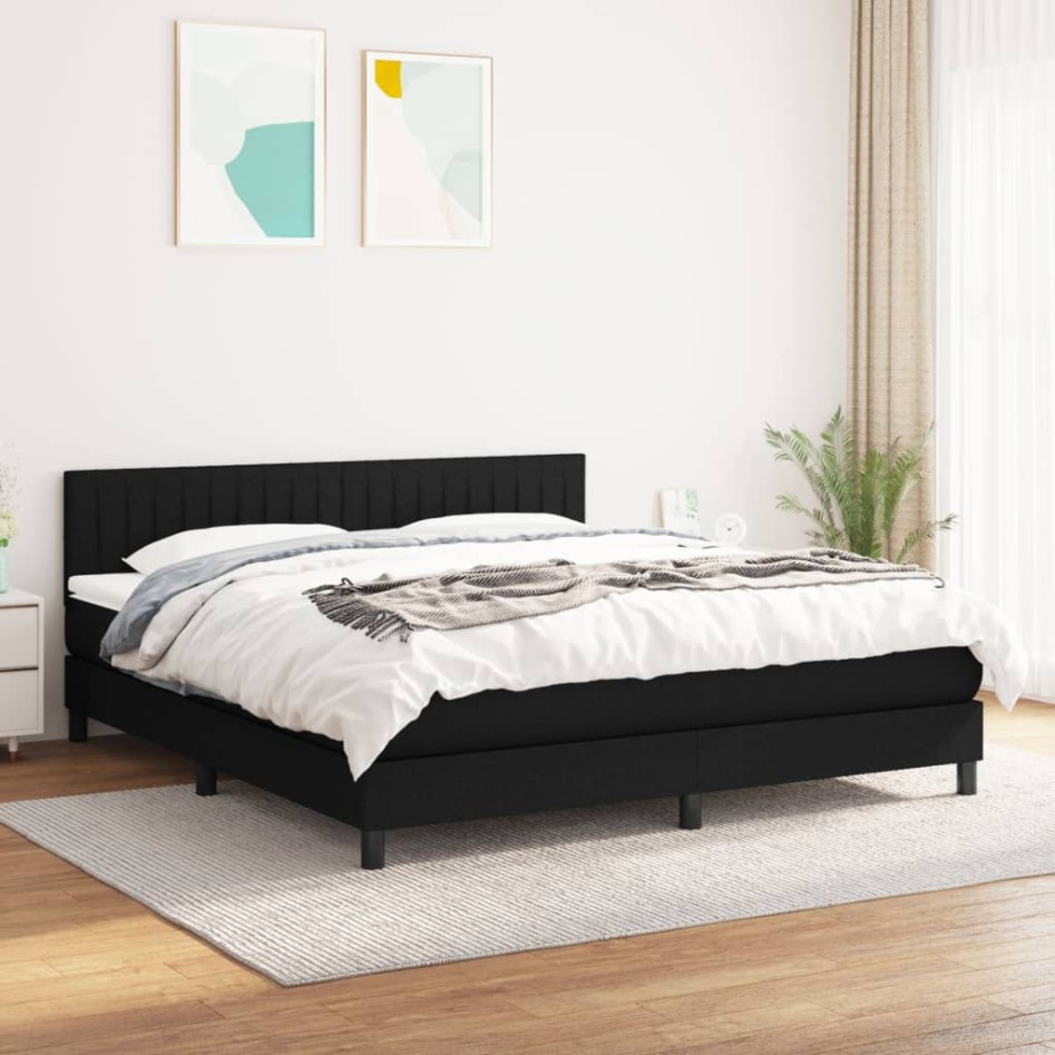 Cama box spring con colchón tela negro 180x200