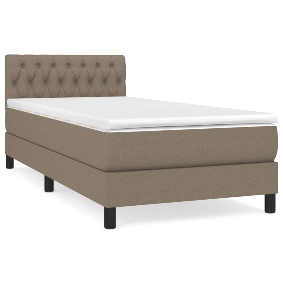 Cama box spring con colchón tela gris taupe 100x200