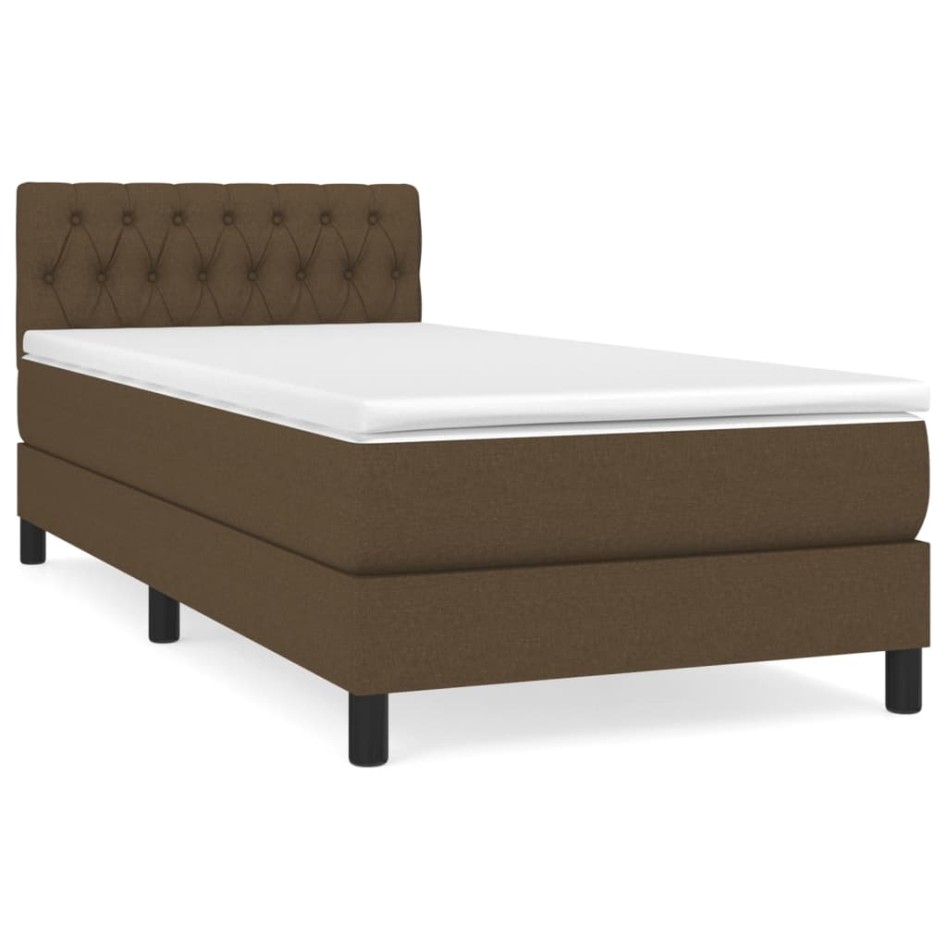 Cama box spring con colchón tela marrón oscuro 90x200