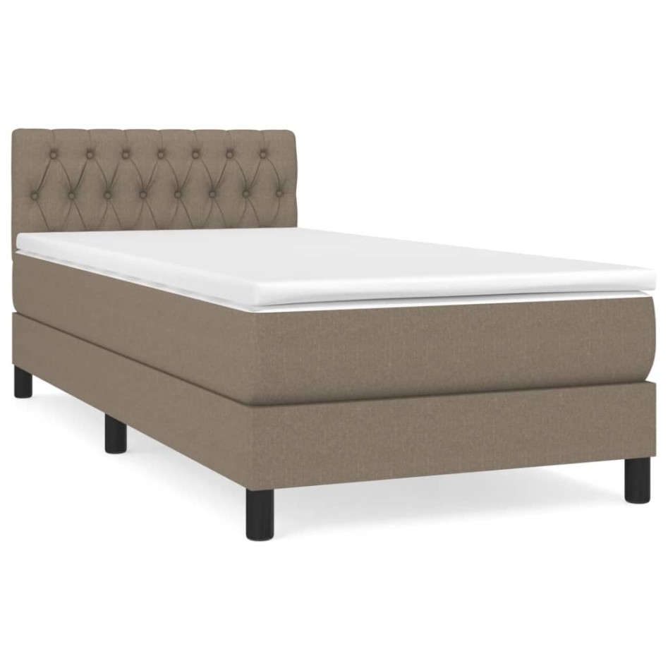 Cama box spring con colchón tela gris taupe 90x190