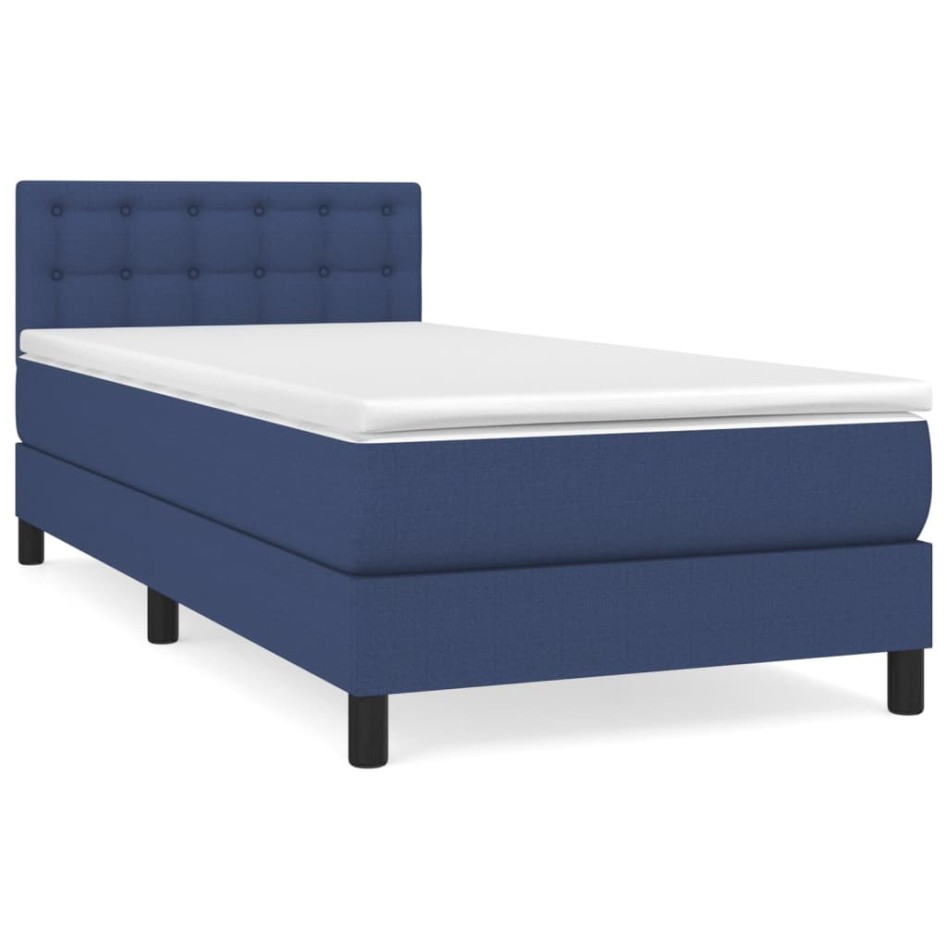 Cama box spring con colchón tela azul 90x200