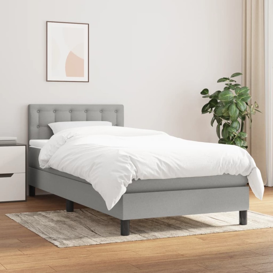 Cama box spring con colchón tela gris claro 100x200