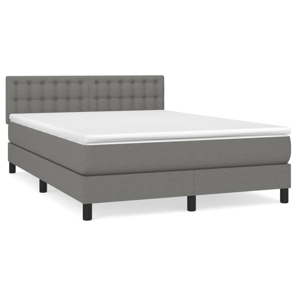 Cama box spring con colchón tela gris oscuro 140x190