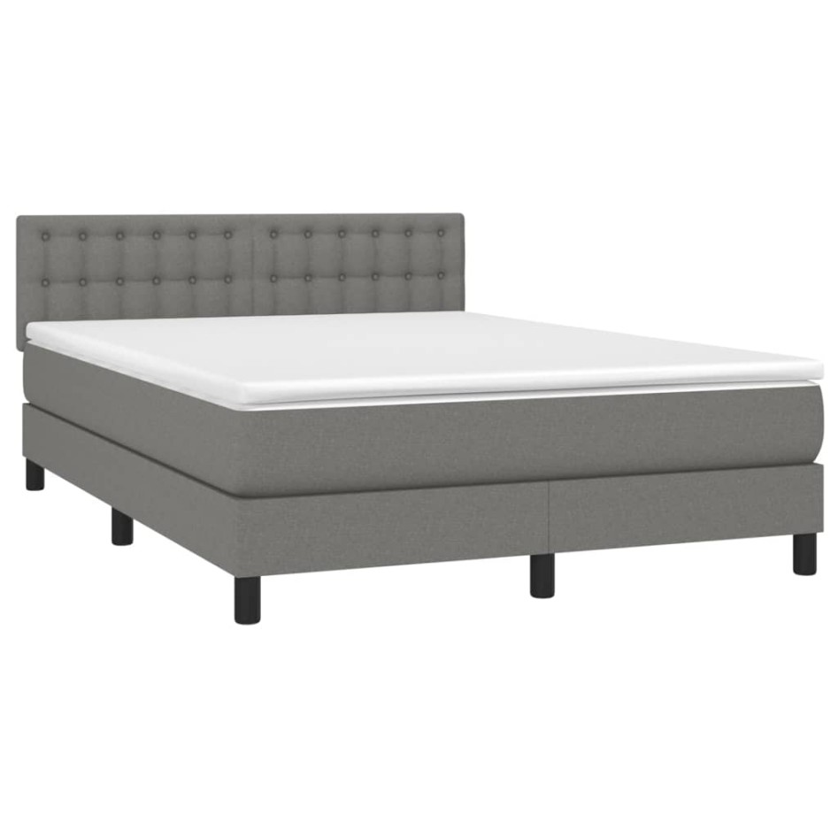 Cama box spring con colchón tela gris oscuro 140x190