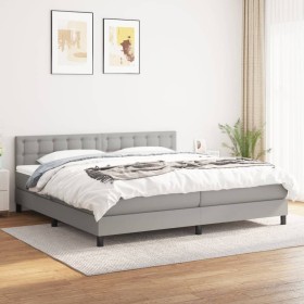 Cama box spring con colchón tela gris claro 200x200