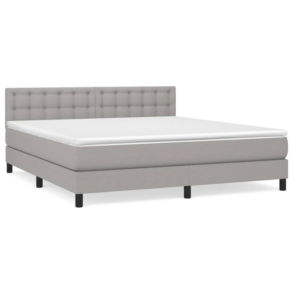 Cama box spring con colchón tela gris claro 180x200