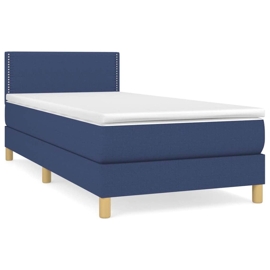 Cama box spring con colchón tela azul 80x200