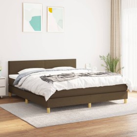 Cama box spring con colchón tela marrón oscuro 180x200
