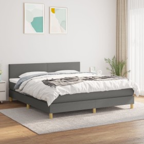 Cama box spring con colchón tela gris oscuro 180x200