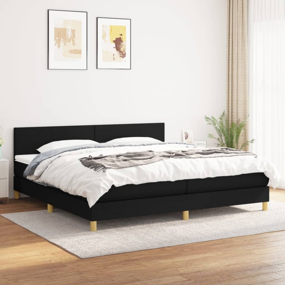 Cama box spring con colchón tela negro 200x200