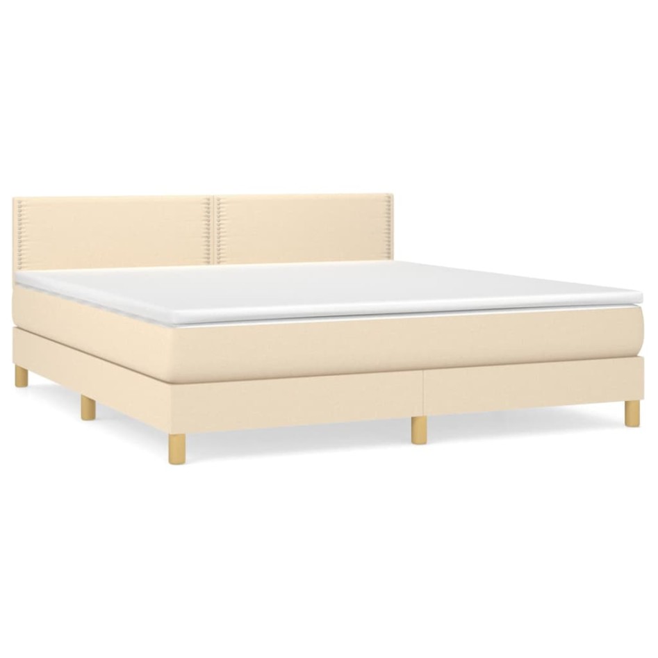 Cama box spring con colchón tela color crema 160x200