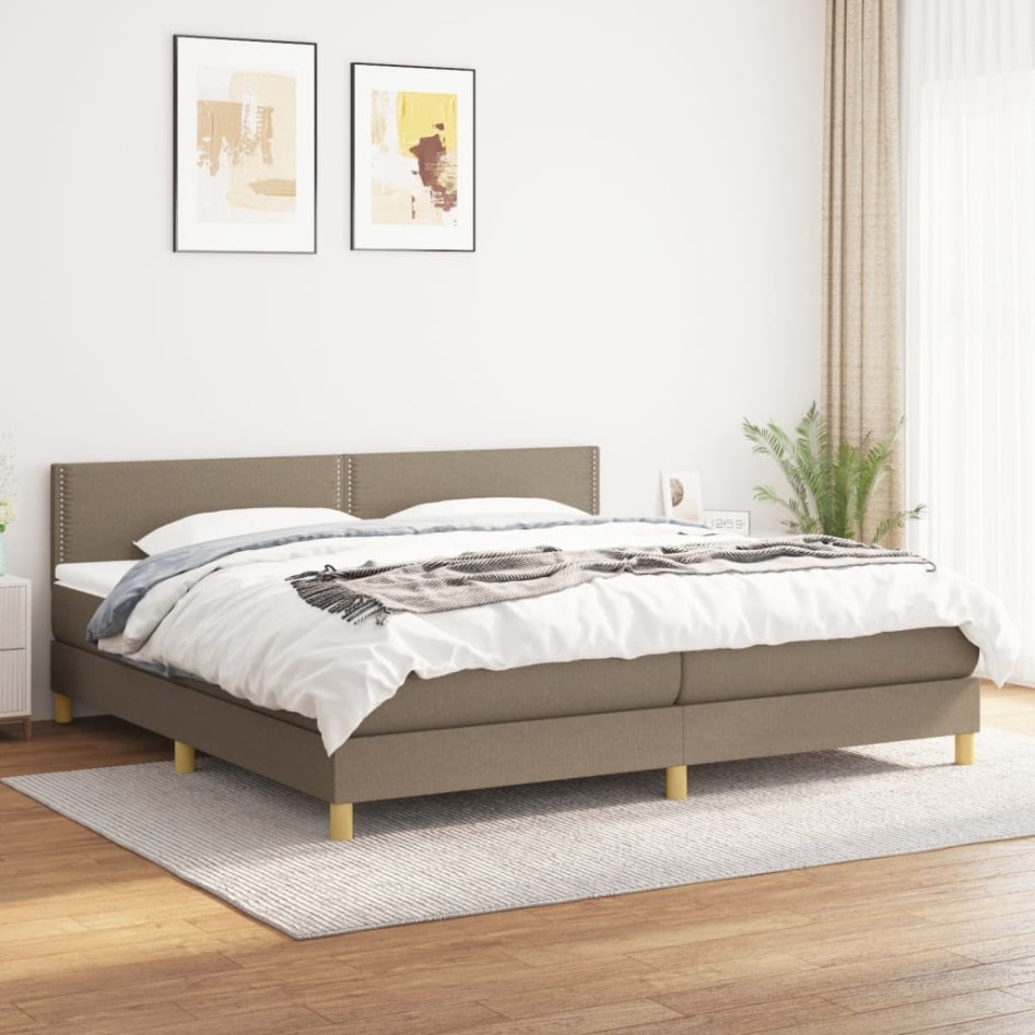Cama box spring con colchón tela gris taupe 200x200