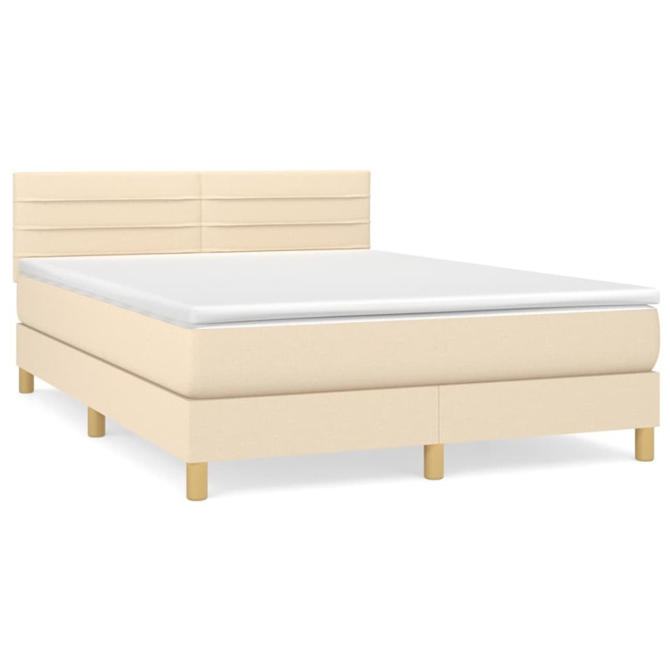 Cama box spring con colchón tela color crema 140x190
