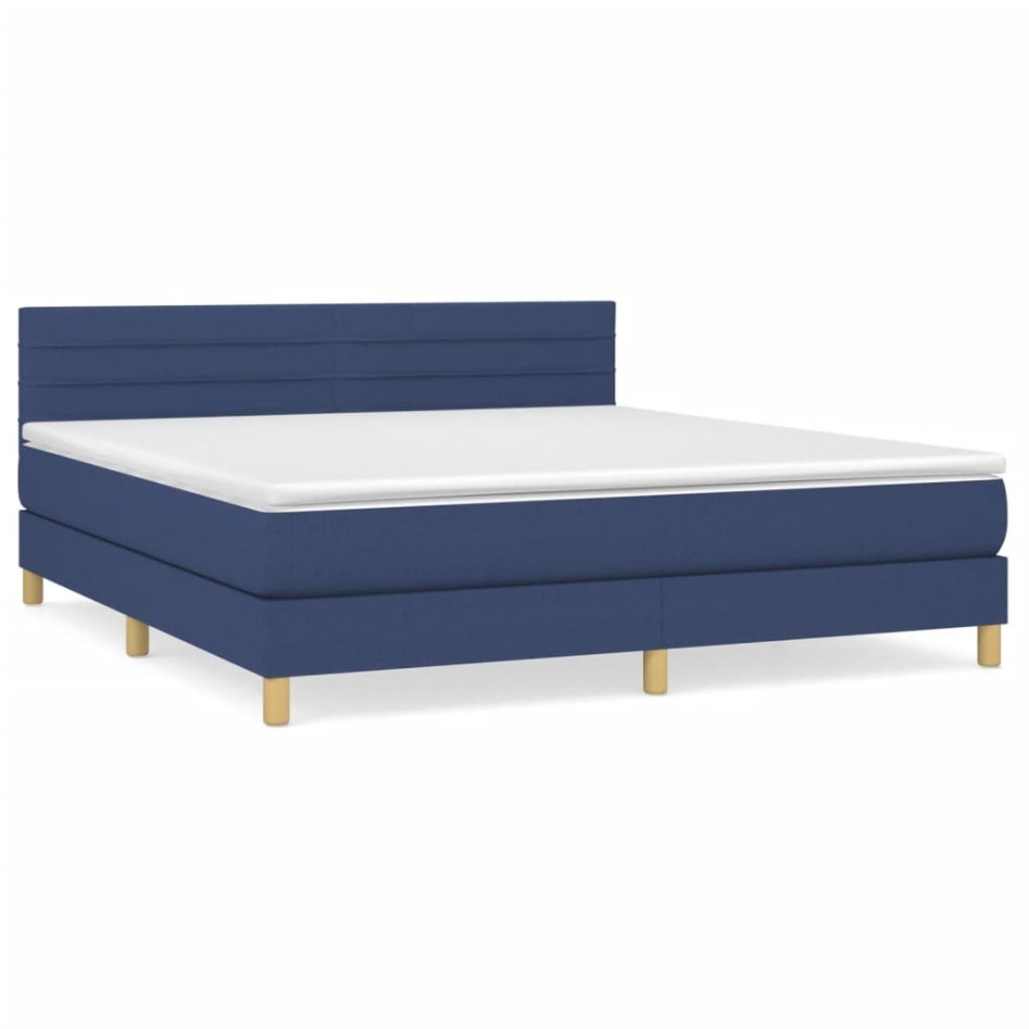 Cama box spring con colchón tela azul 160x200