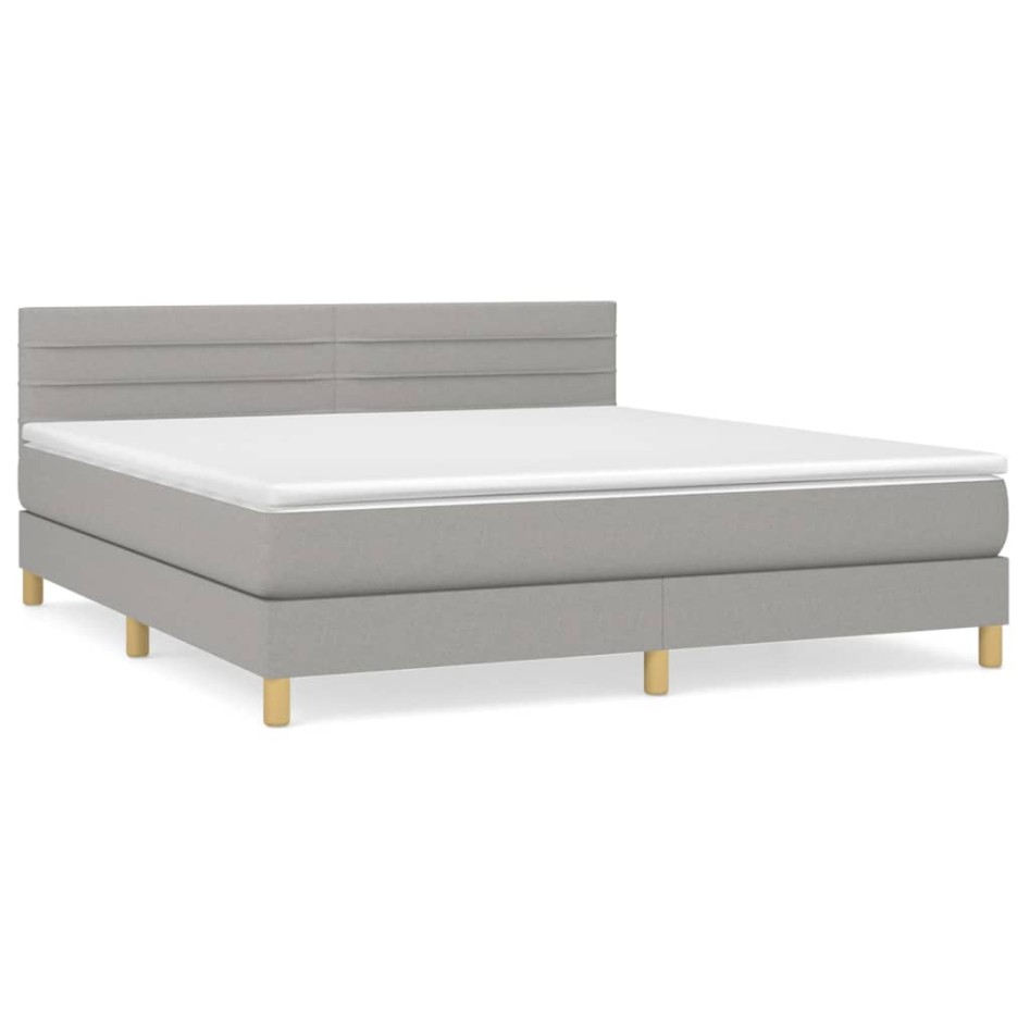 Cama box spring con colchón tela gris claro 180x200