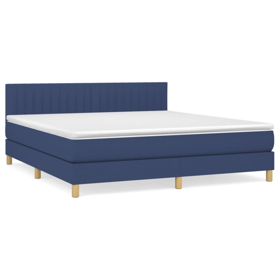 Cama box spring con colchón tela azul 160x200