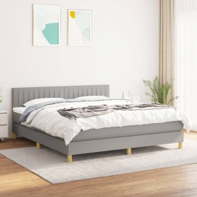 Cama box spring con colchón tela gris claro 180x200