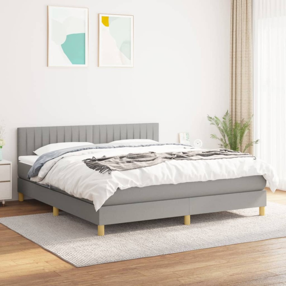 Cama box spring con colchón tela gris claro 180x200