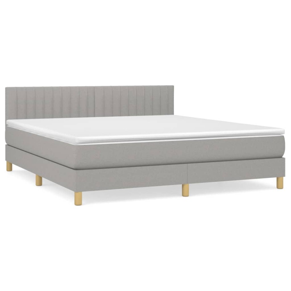 Cama box spring con colchón tela gris claro 180x200