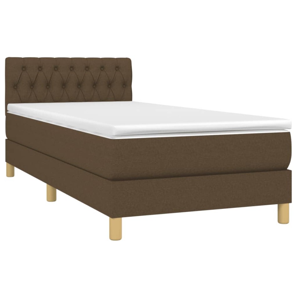 Cama box spring con colchón tela marrón oscuro 90x190
