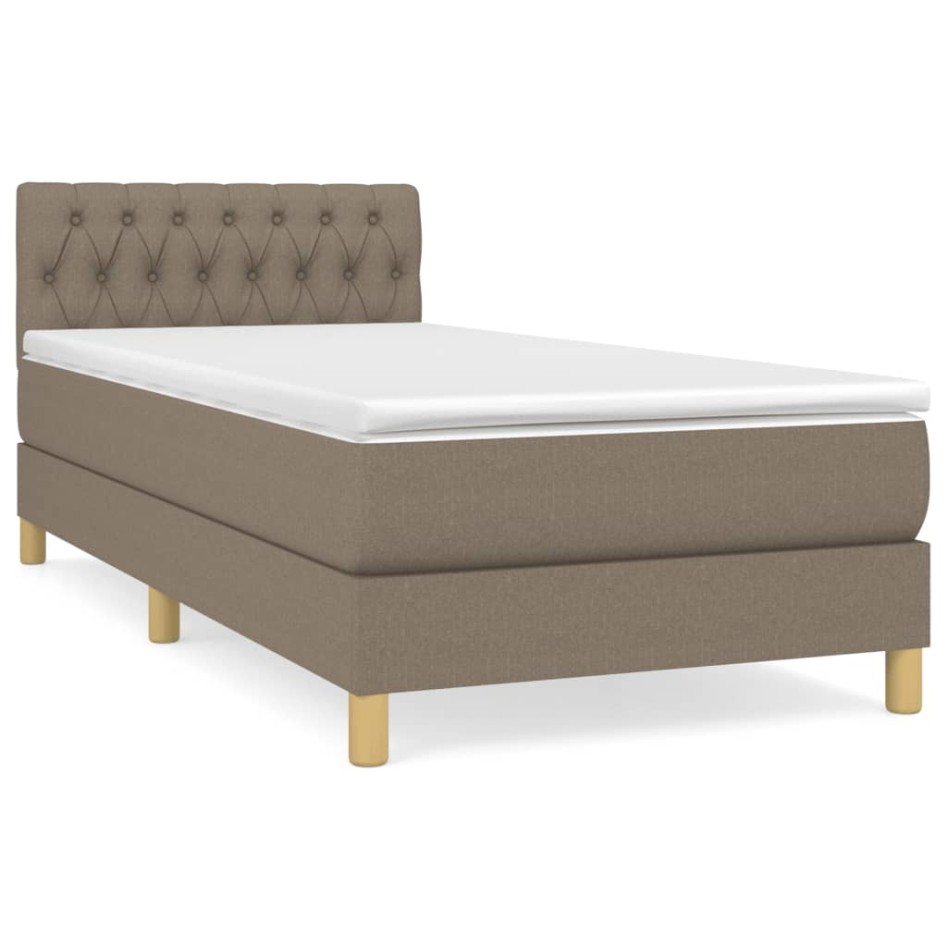 Cama box spring con colchón tela gris taupe 90x200