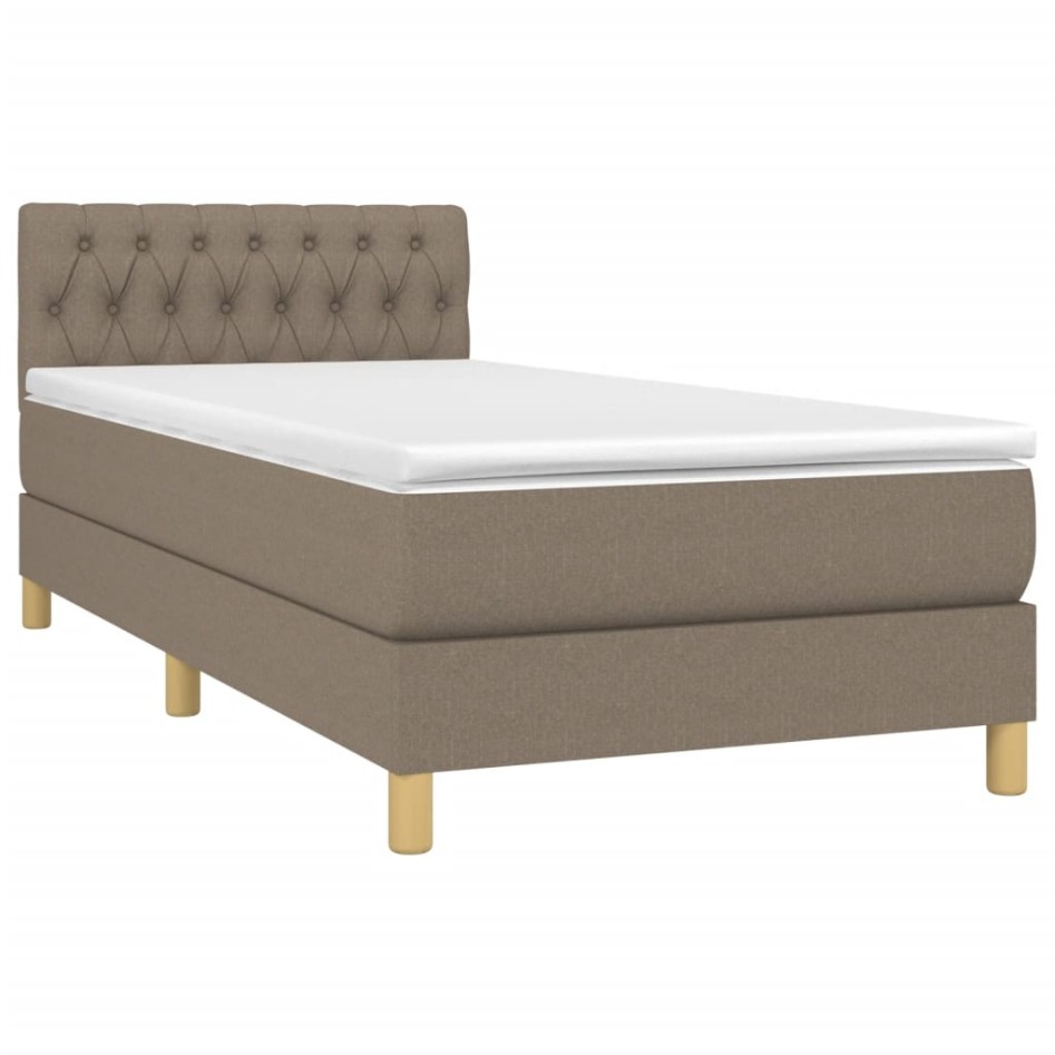 Cama box spring con colchón tela gris taupe 90x200