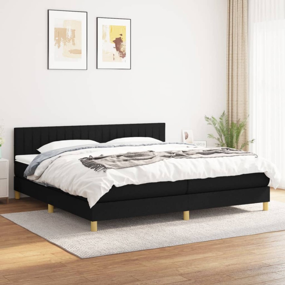 Cama box spring con colchón tela negro 200x200