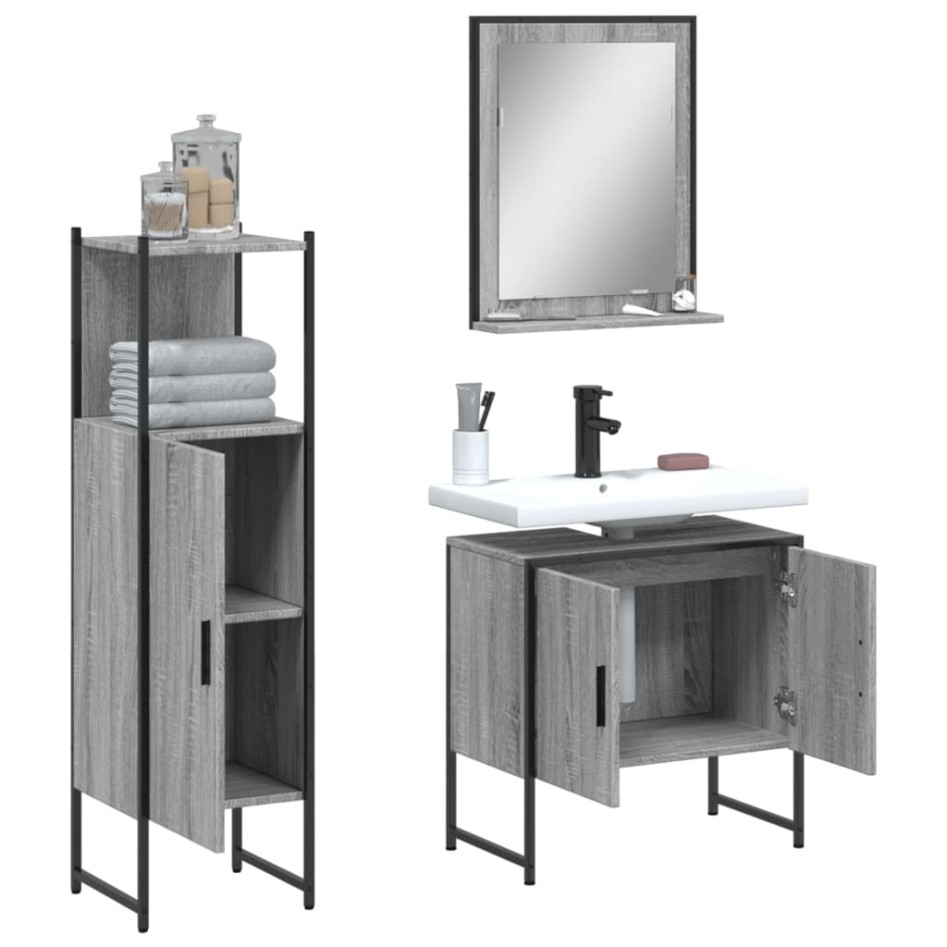 Set de muebles de baño 3 pzas madera contrachapada gris
