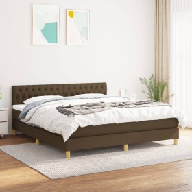 Cama box spring con colchón tela marrón oscuro 180x200