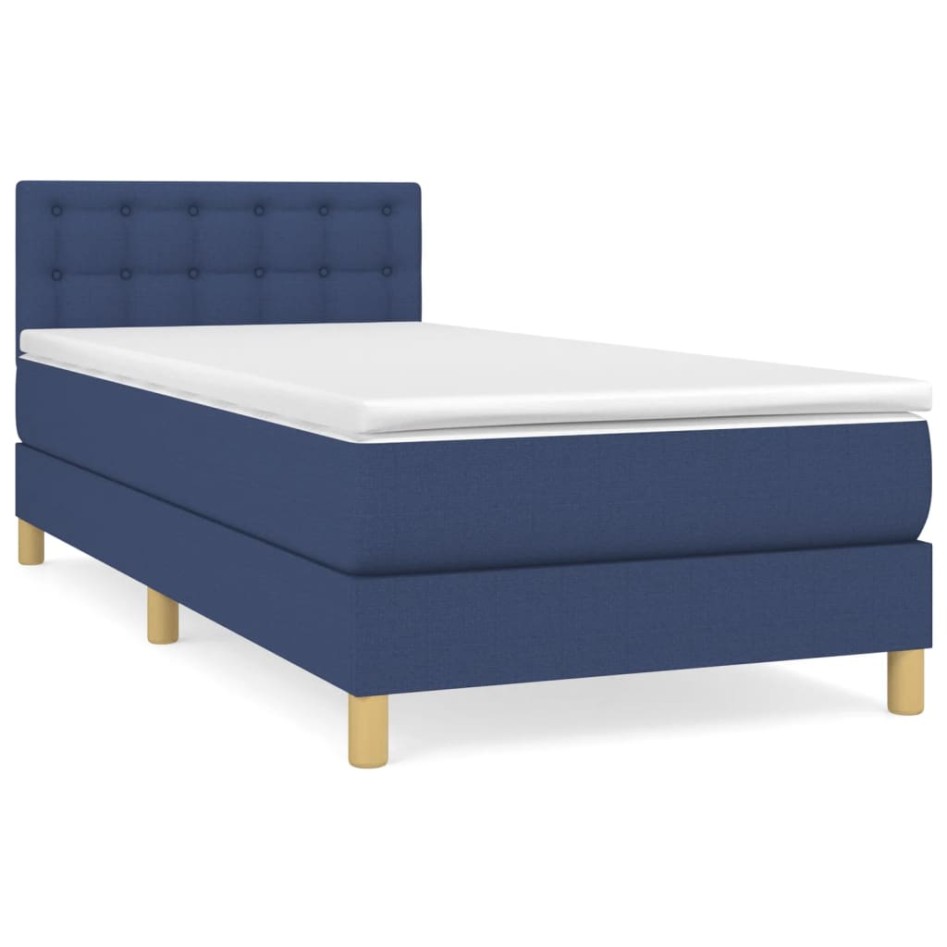 Cama box spring con colchón tela azul 80x200