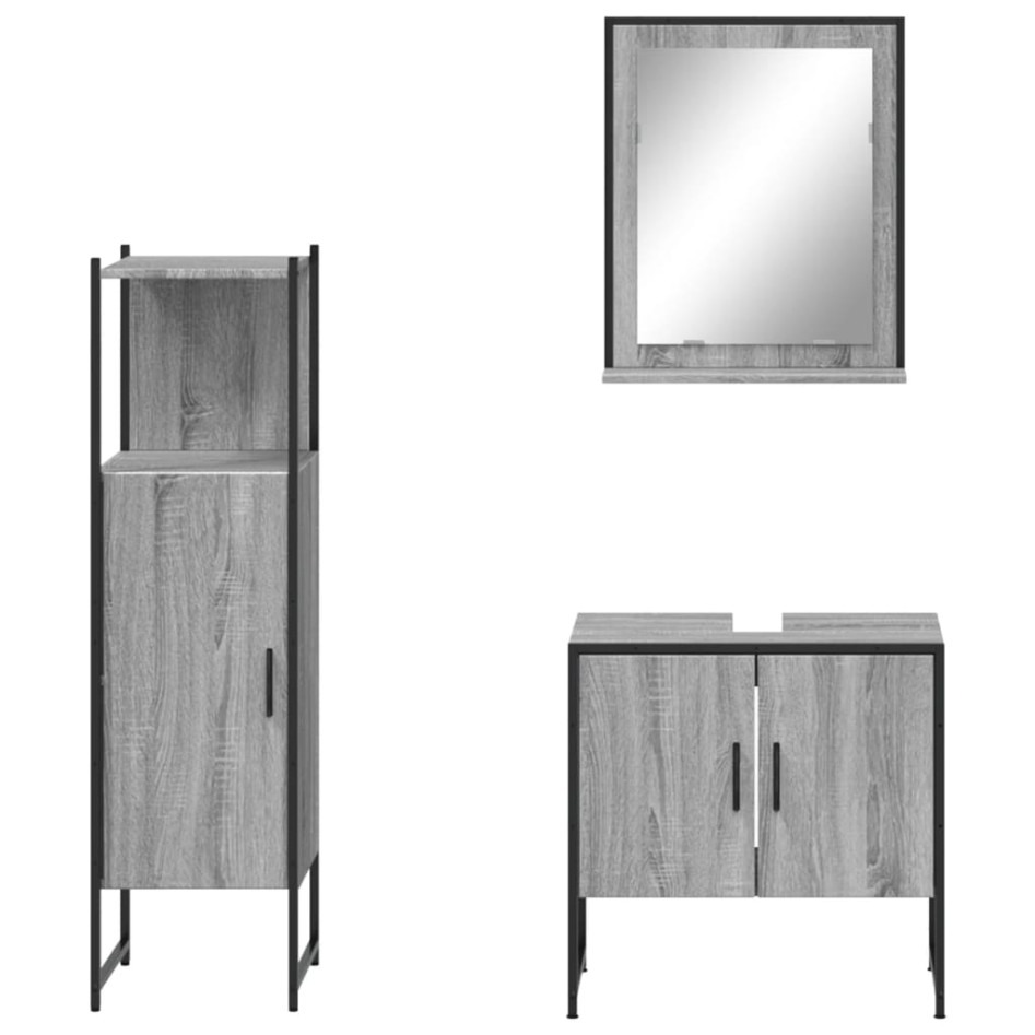 Set de muebles de baño 3 pzas madera contrachapada gris