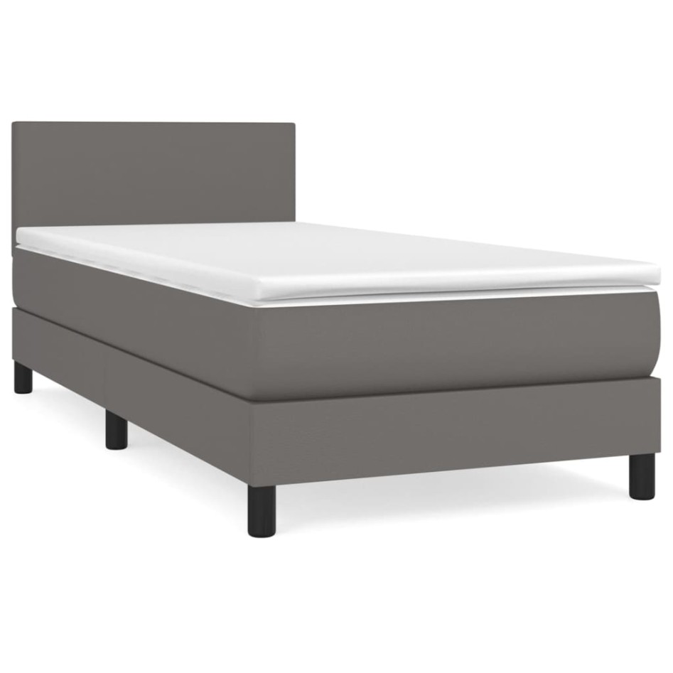 Cama box spring con colchón cuero sintético gris 80x200